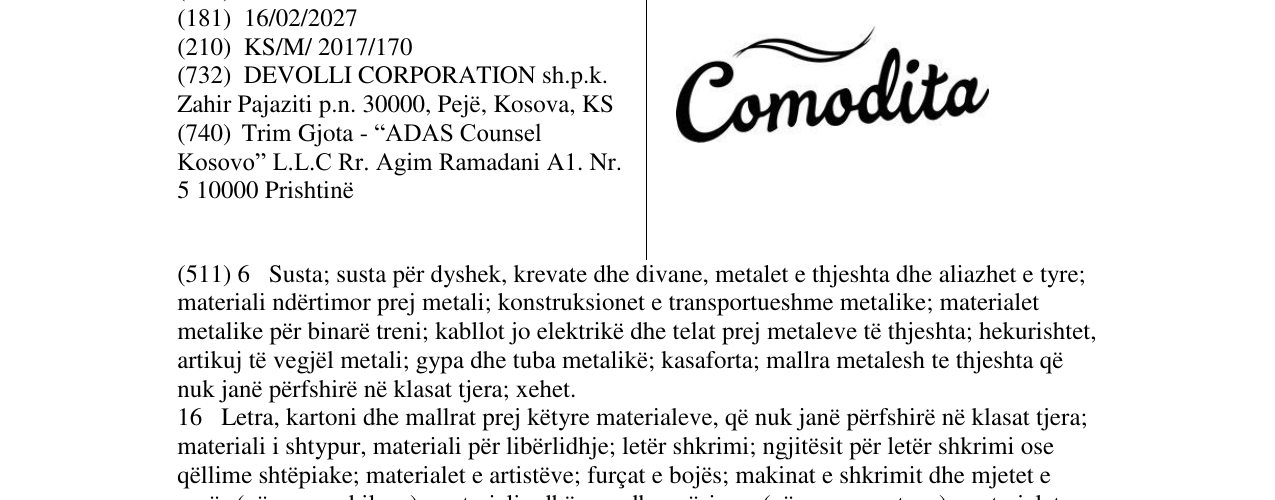 Zëri i markës Comodita në buletin