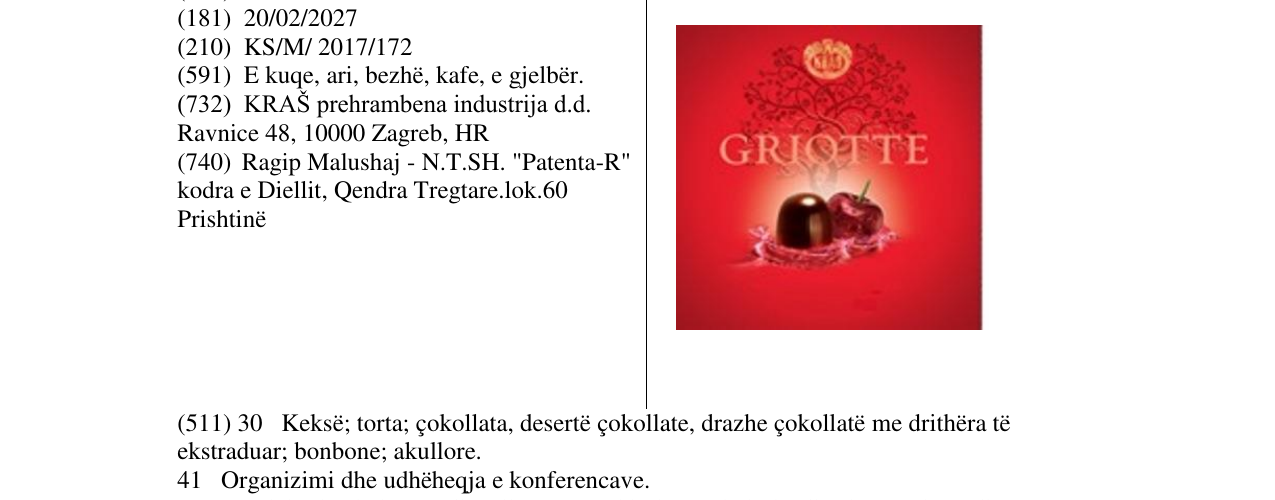 Zëri i markës GRIOTTE KRAS në buletin