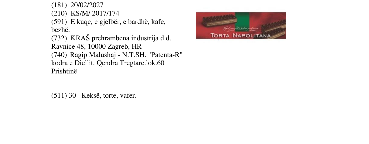 Zëri i markës TORTA NAPOLITANKA në buletin