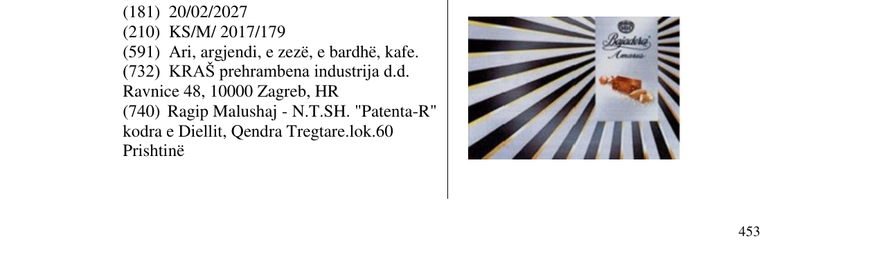 Zëri i markës Bajadera në buletin