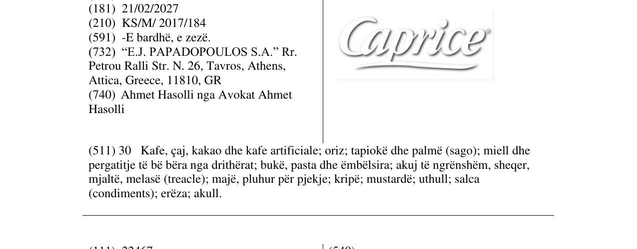 Zëri i markës Caprice në buletin