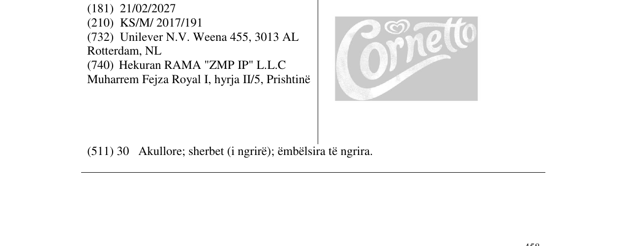 Zëri i markës Cornetto në buletin
