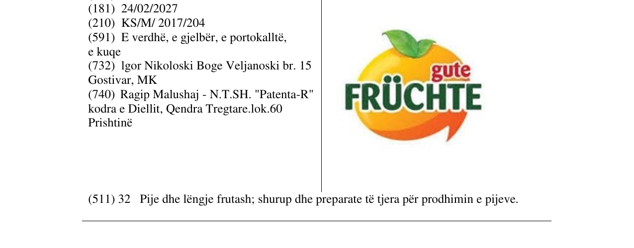 Zëri i markës gute FRUCHTE në buletin