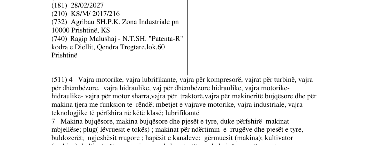 Zëri i markës VULCANO në buletin