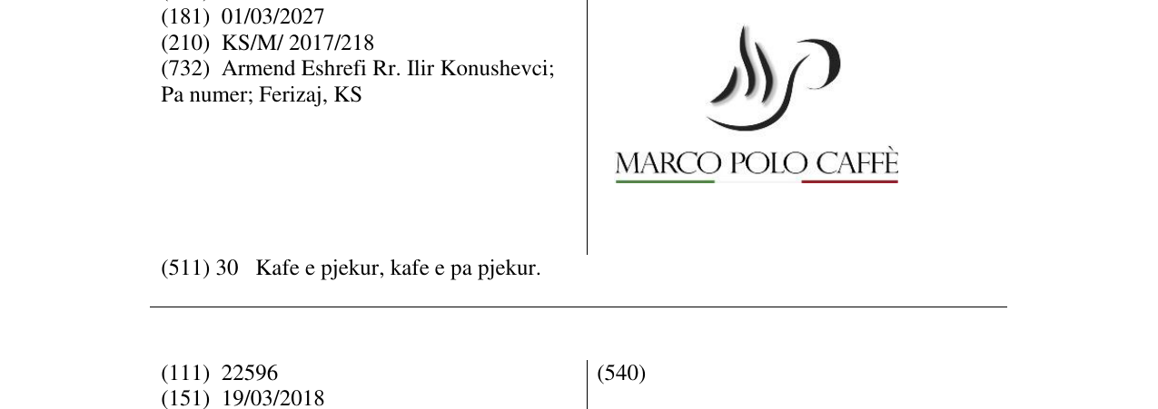 Zëri i markës MARCO POLO CAFFE në buletin