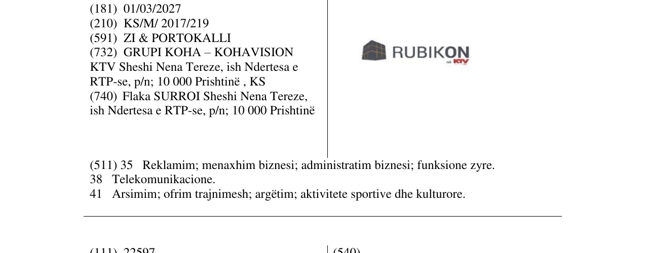 Zëri i markës RUBIKON KTV në buletin