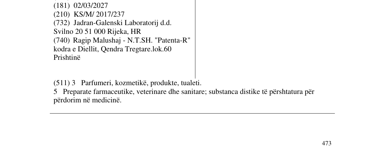 Zëri i markës PANTEXOL në buletin