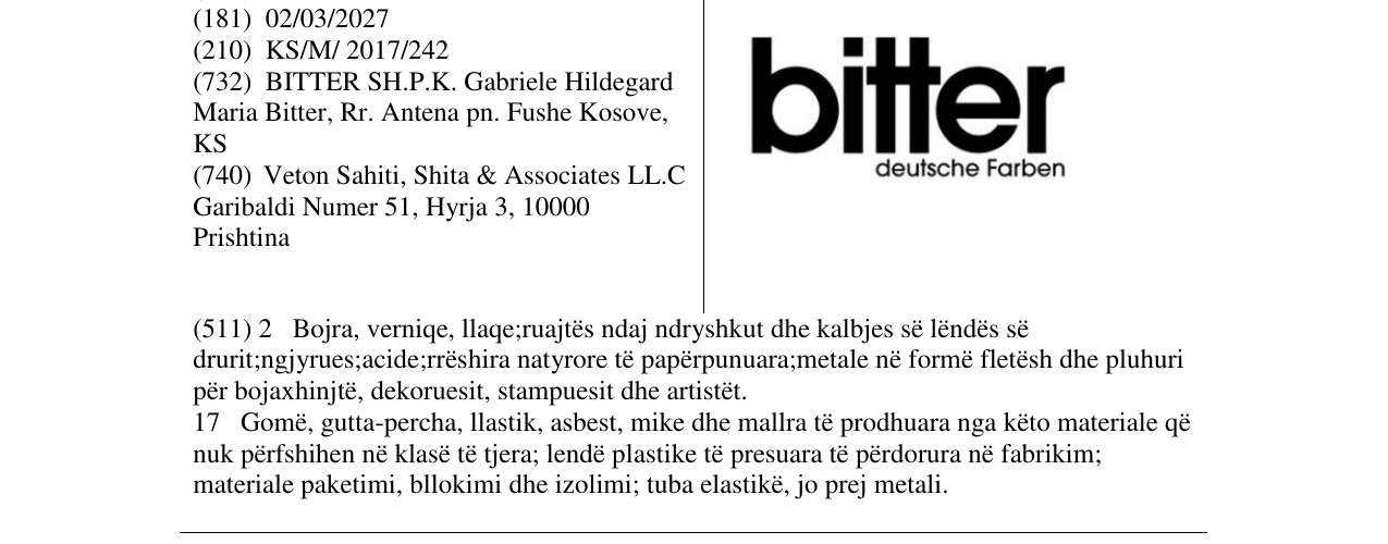 Zëri i markës bitter deutsche Farben në buletin