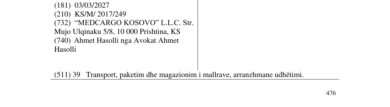 Zëri i markës " MSC" në buletin