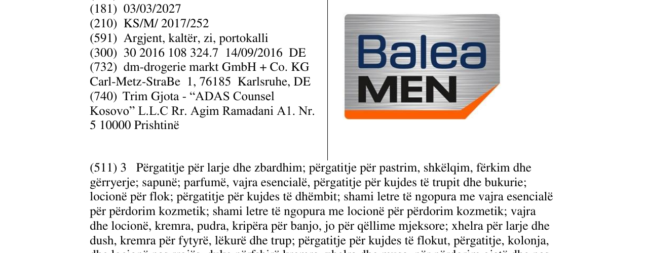Zëri i markës Balea MEN në buletin