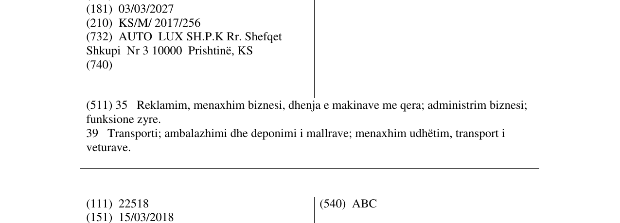 Zëri i markës AUTO LUX në buletin