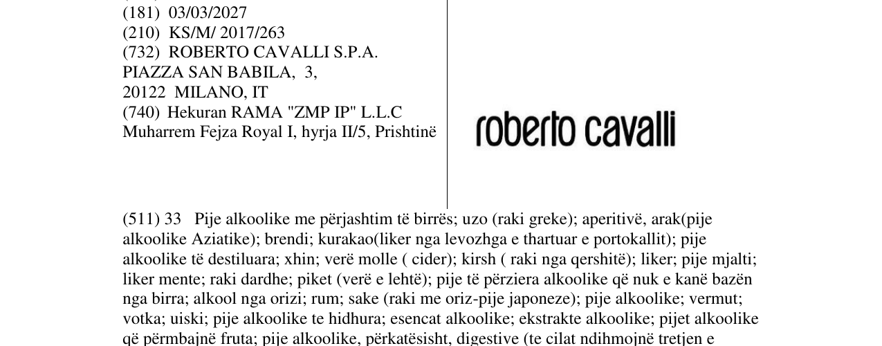 Zëri i markës roberto cavalli në buletin