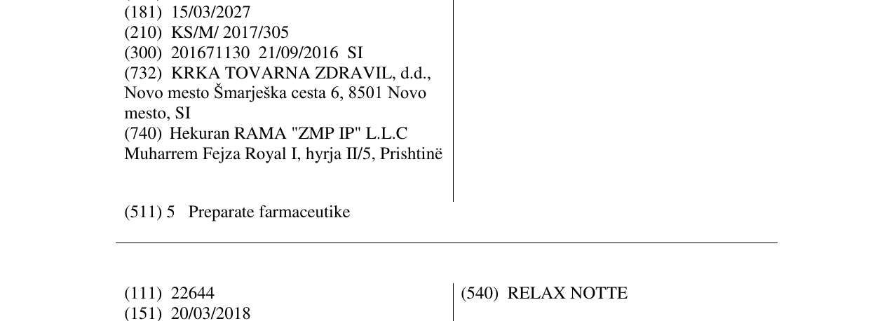 Zëri i markës CALMESAN në buletin