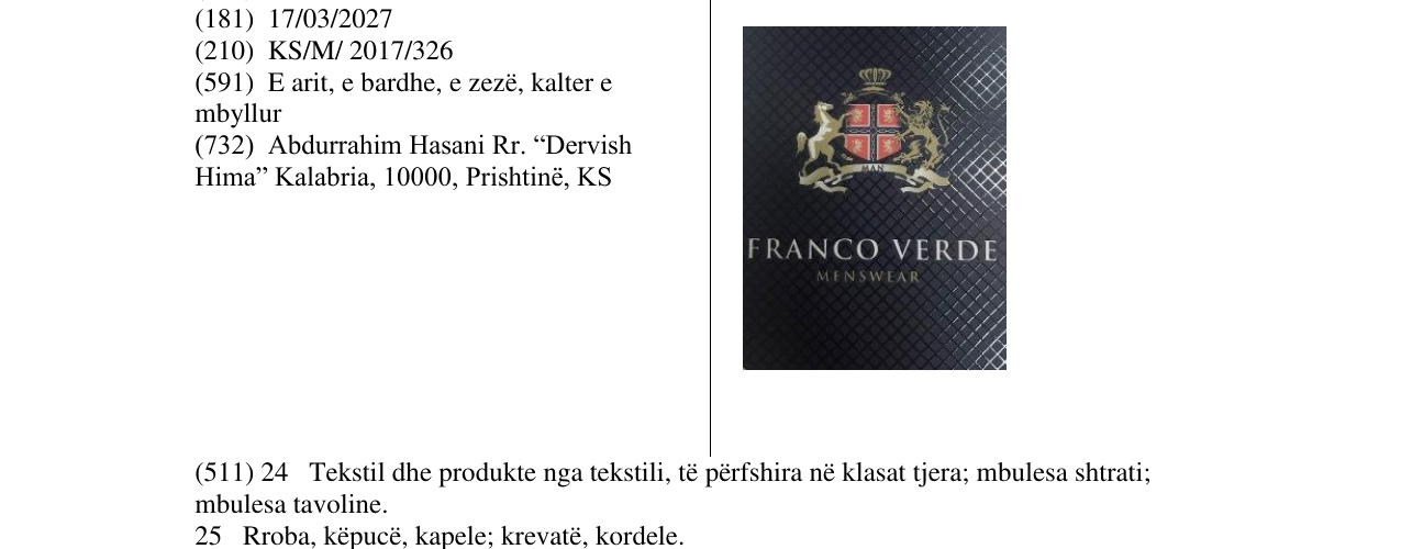 Zëri i markës FRANCO VERDE MENSWEAR në buletin