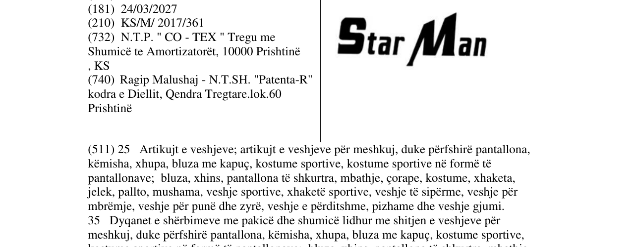 Zëri i markës Star Man në buletin