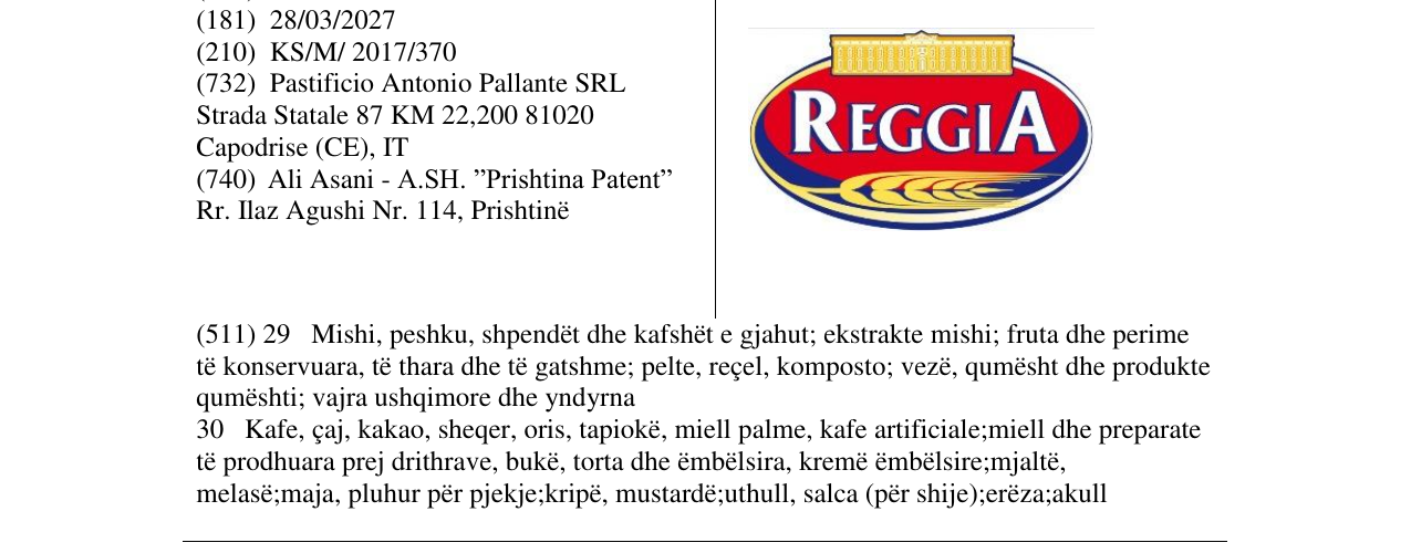 Zëri i markës REGGIA në buletin