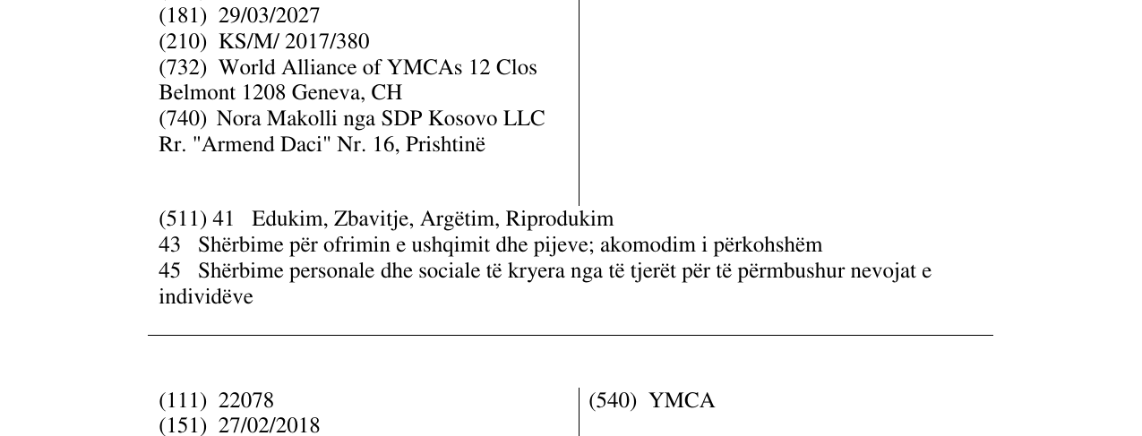 Zëri i markës Young Men’s Christian Association në buletin