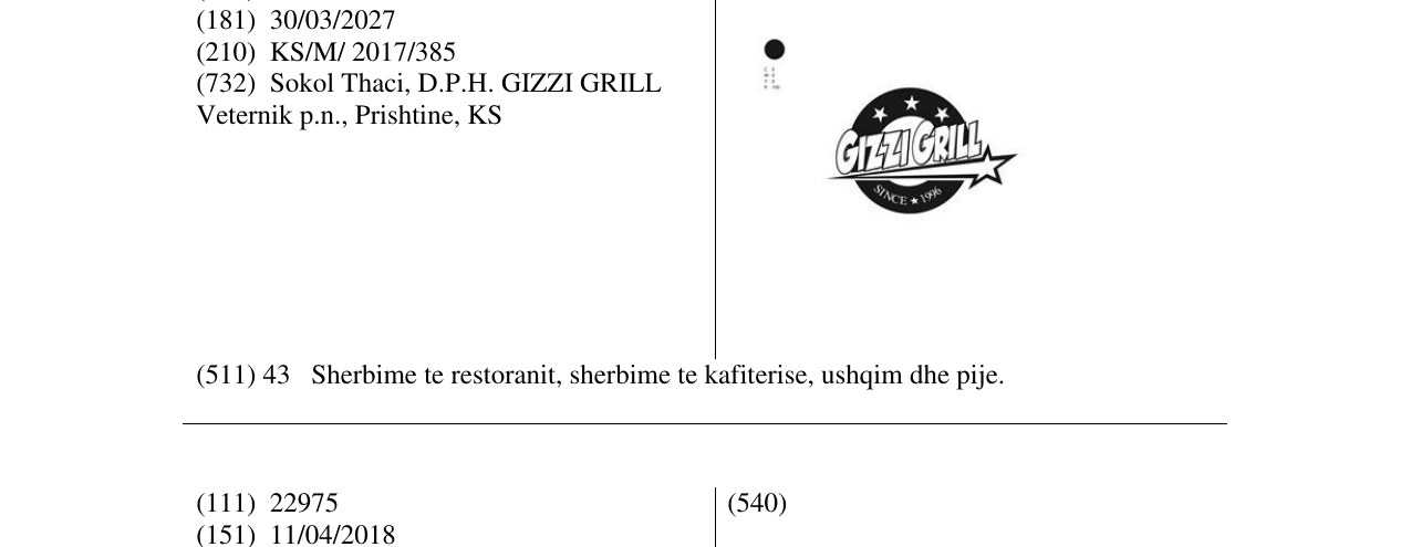 Zëri i markës GIZZIGRILL në buletin