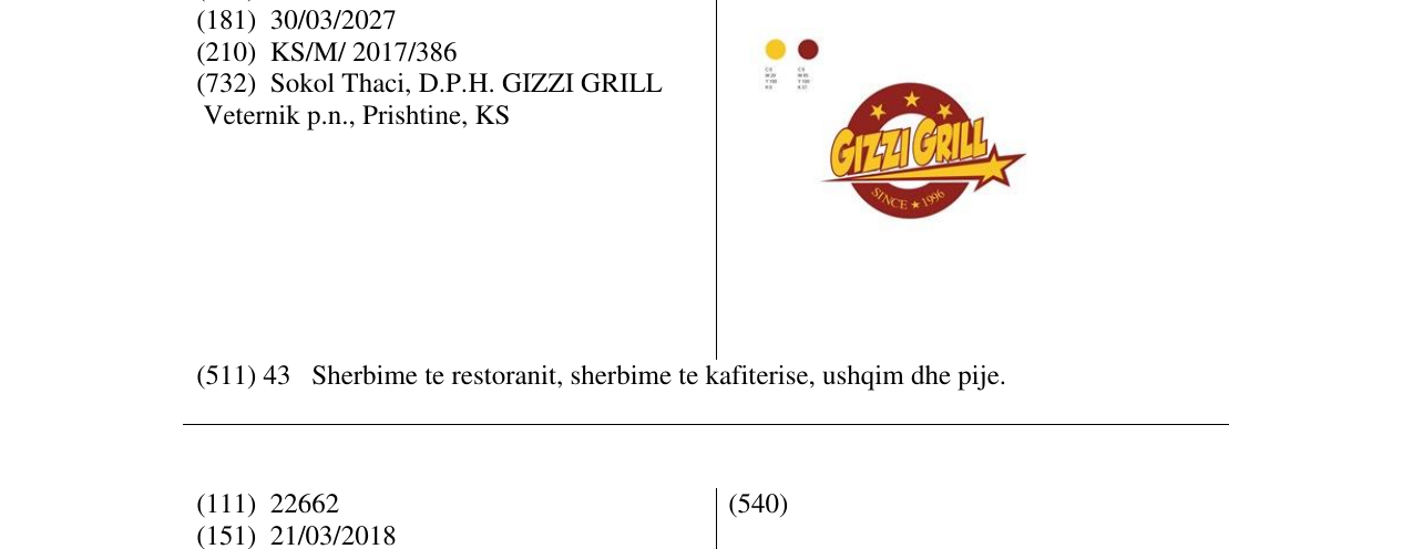 Zëri i markës GIZZIGRILL në buletin