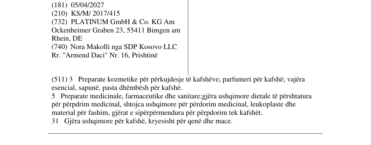 Zëri i markës Platinum në buletin