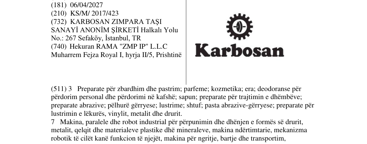 Zëri i markës Karbosan në buletin