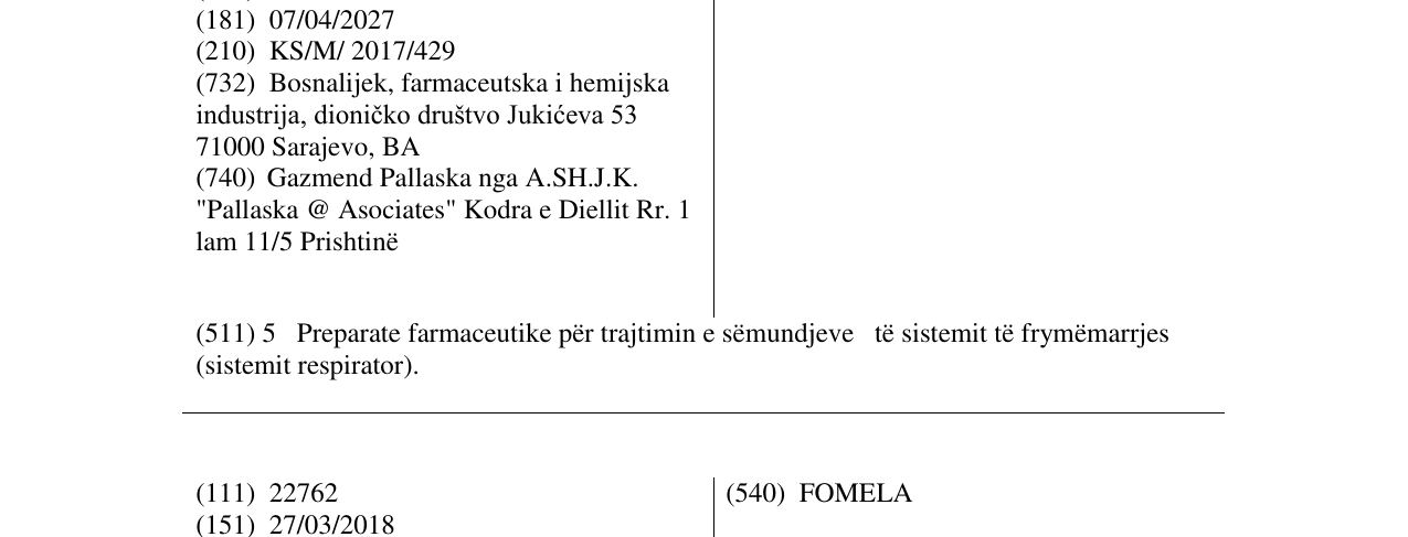 Zëri i markës XILOZIN P në buletin