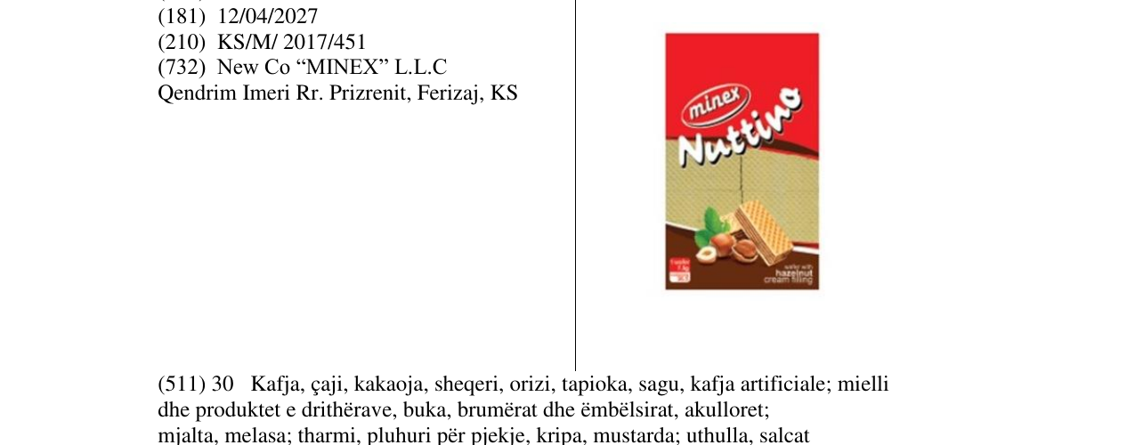 Zëri i markës Nuttino minex në buletin
