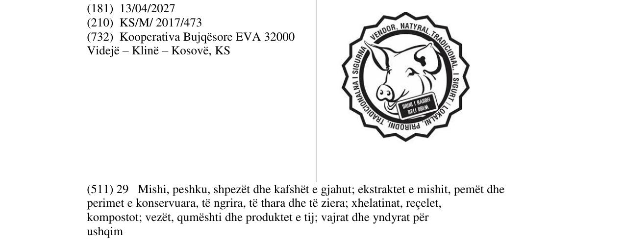 Zëri i markës DRINI I BARDH në buletin