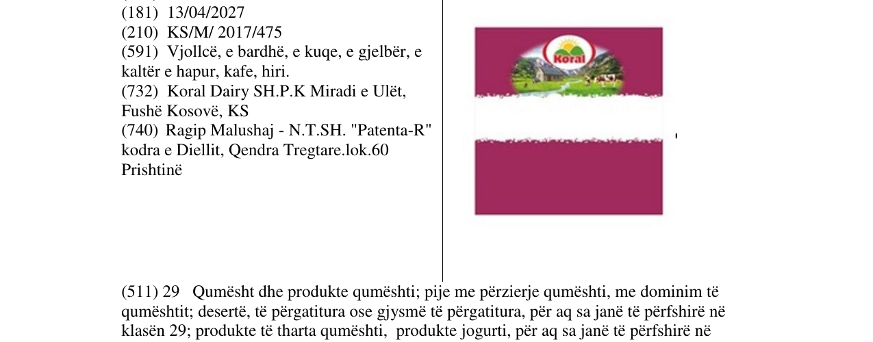 Zëri i markës KORAL në buletin
