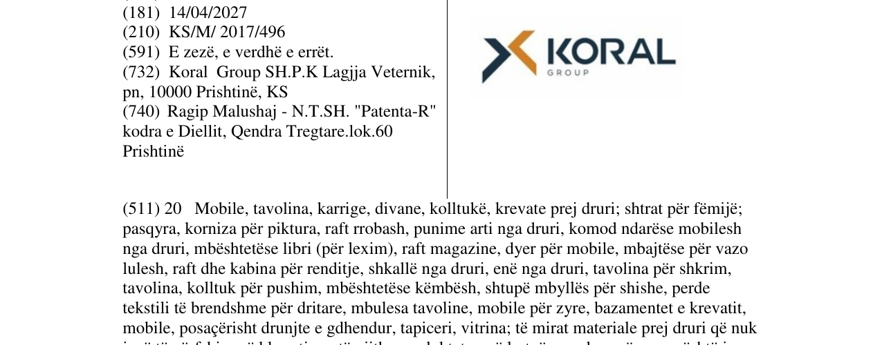 Zëri i markës KORAL GROUP në buletin