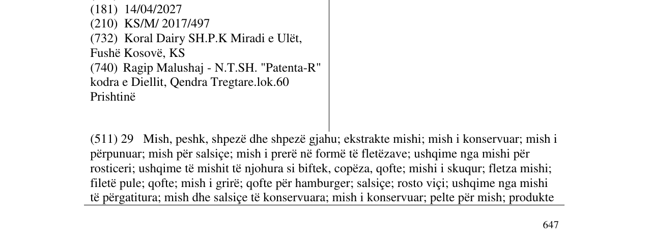 Zëri i markës KORAL në buletin