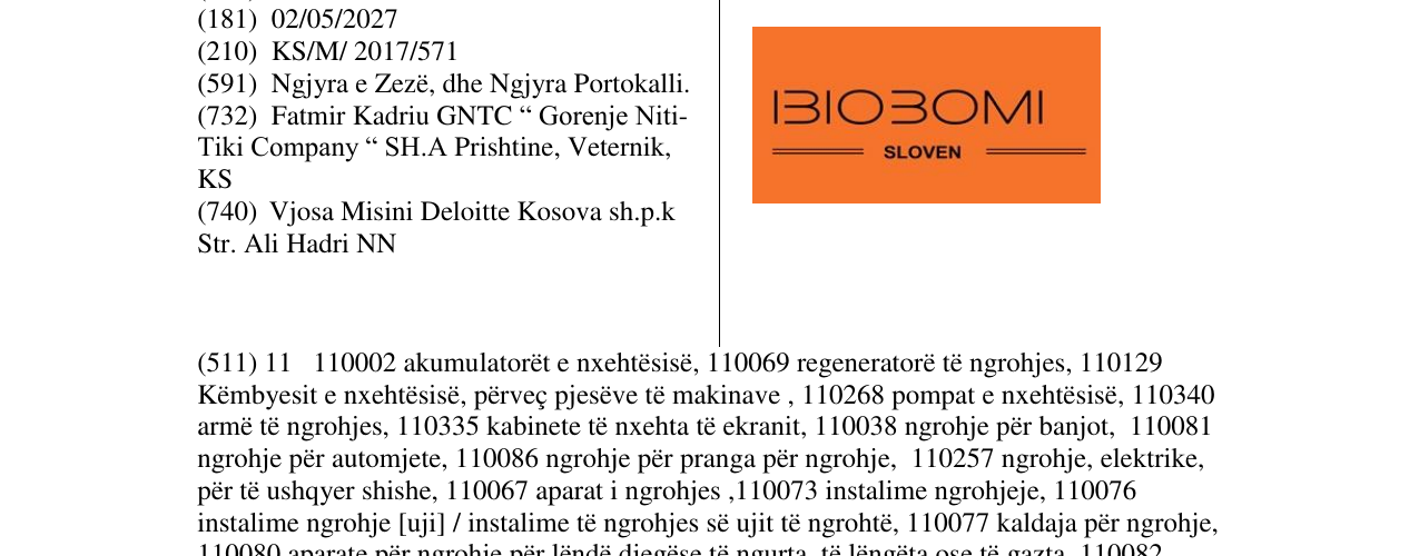 Zëri i markës BIOBOMI SLOVEN në buletin