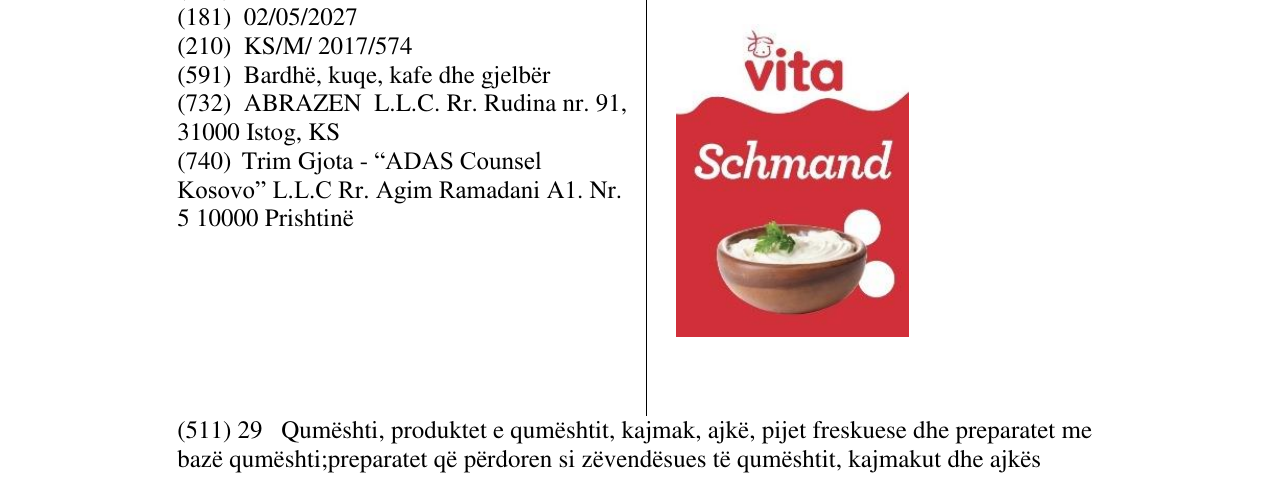 Zëri i markës Vita Schmand në buletin