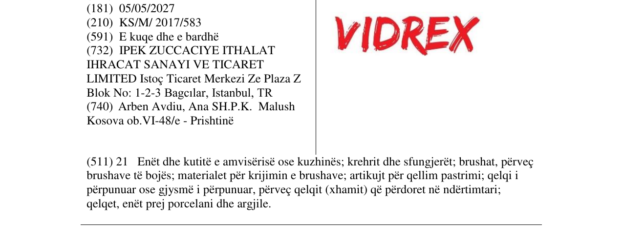 Zëri i markës VIDREX në buletin