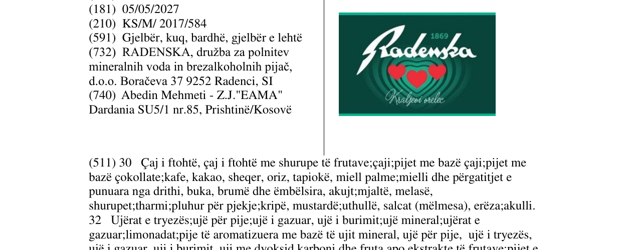 Zëri i markës RADENSKA në buletin