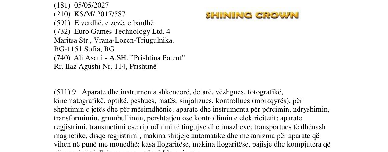 Zëri i markës SHININ CROWN në buletin