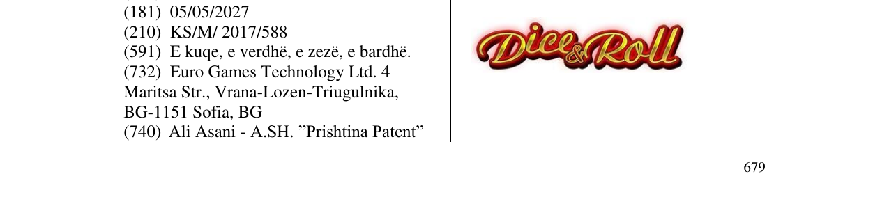 Zëri i markës Dice &Roll në buletin