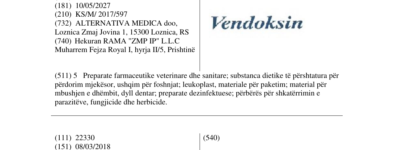 Zëri i markës Vendoksin në buletin