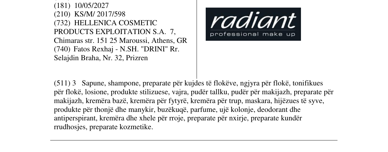 Zëri i markës radiant professional make up në buletin