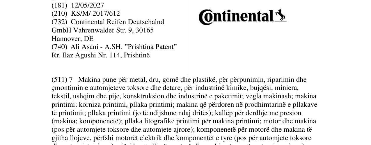 Zëri i markës CONTINENTAL në buletin