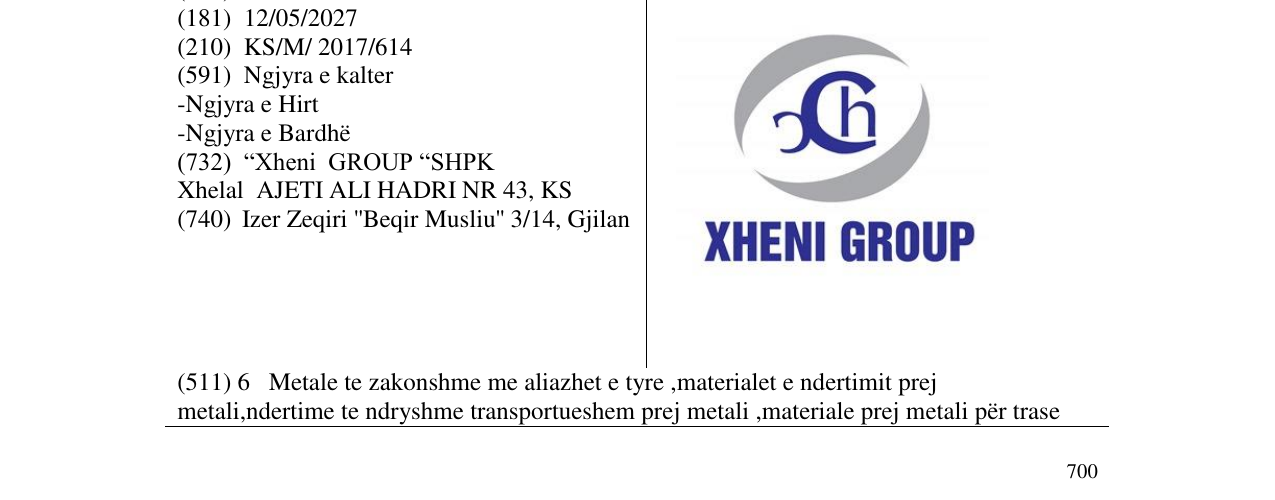 Zëri i markës XHENI GROUP në buletin
