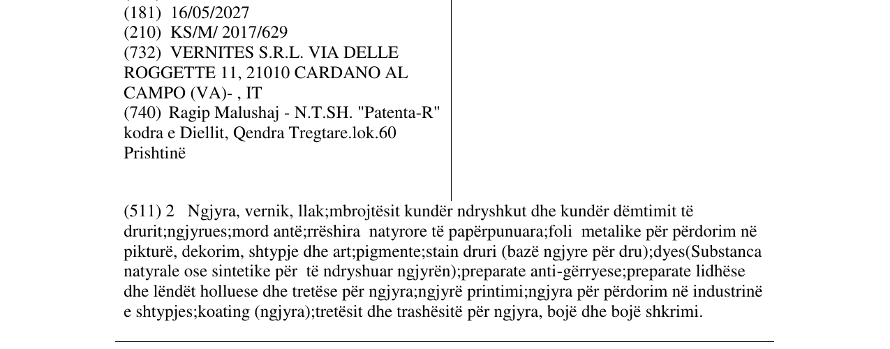 Zëri i markës VERNITES në buletin