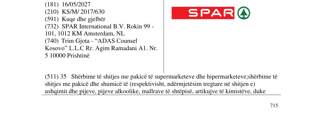 Zëri i markës SPAR në buletin