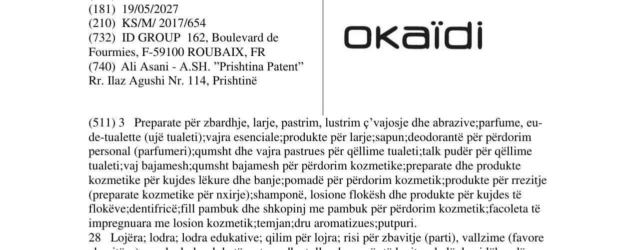 Zëri i markës okaidi në buletin