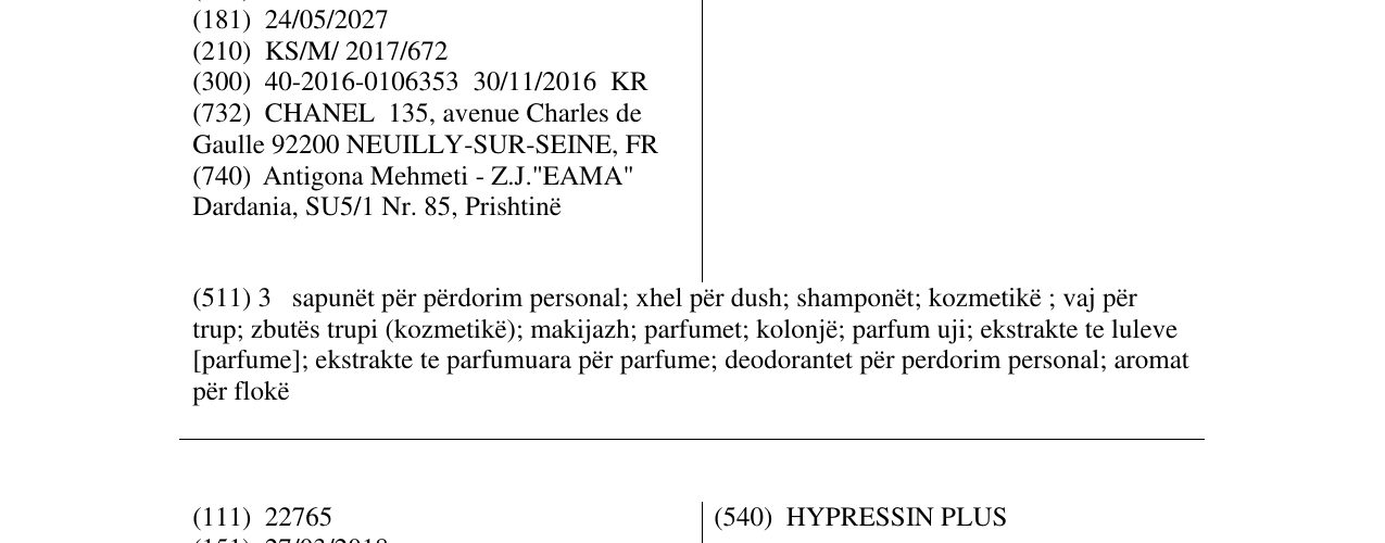 Zëri i markës GABRIELLE në buletin