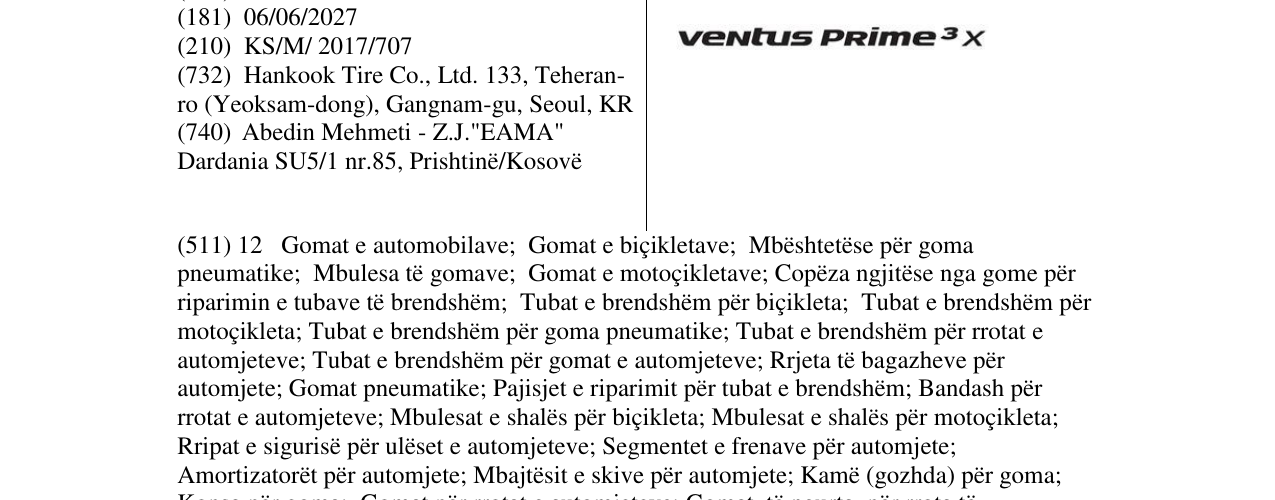 Zëri i markës ventus prime3X në buletin