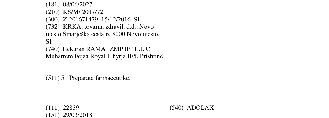 Zëri i markës DEKENOR në buletin