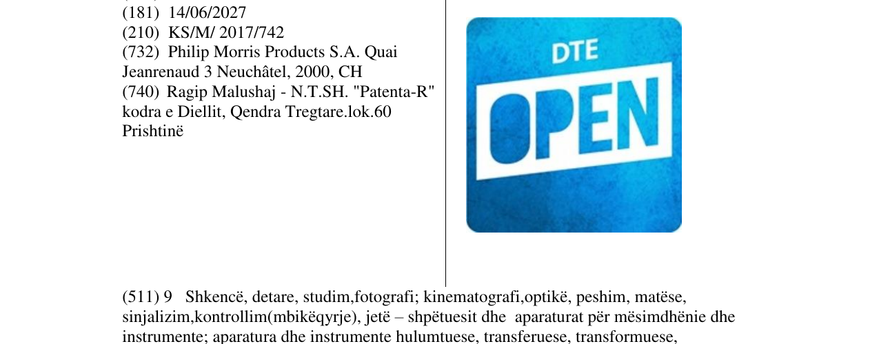 Zëri i markës DTE OPEN në buletin