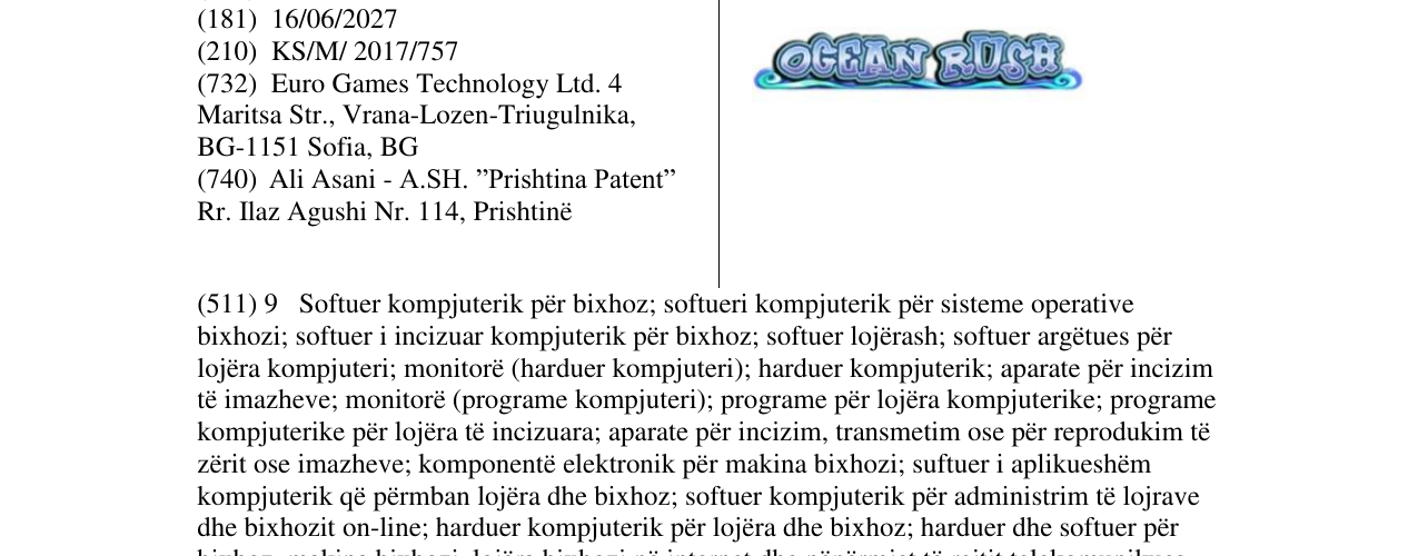 Zëri i markës OCEAN RUSH në buletin