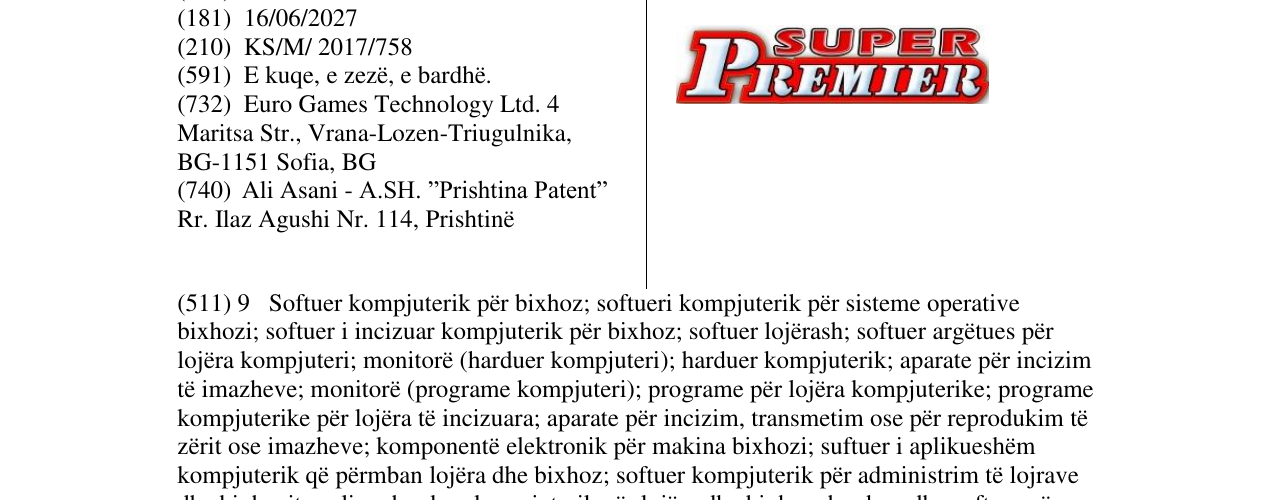 Zëri i markës SUPER PREMIER në buletin